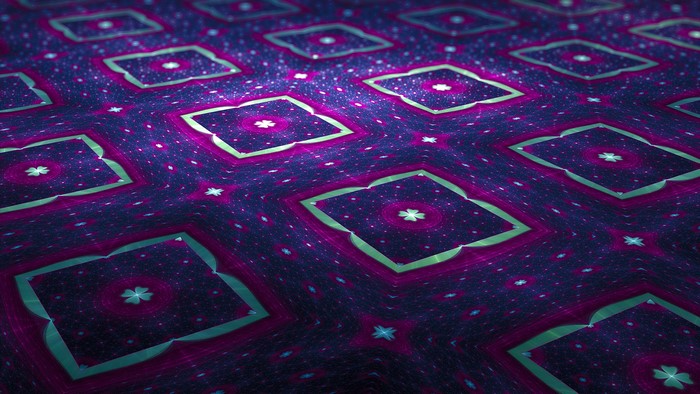 Purple and teal fractal pattern with perspective
