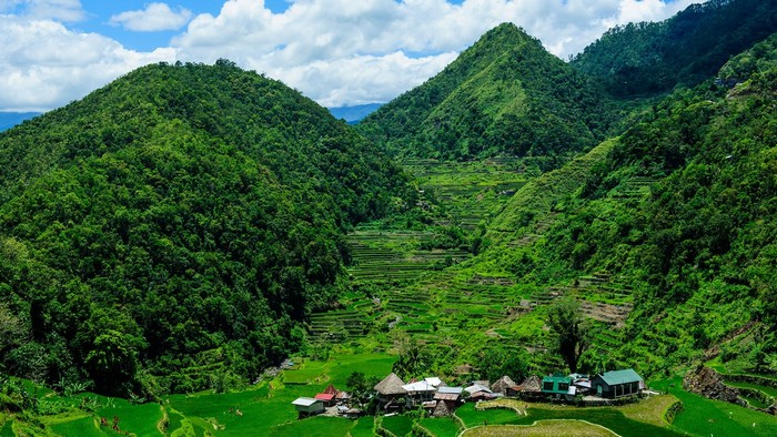 Rice terraces and village in the mountains of the Philippines