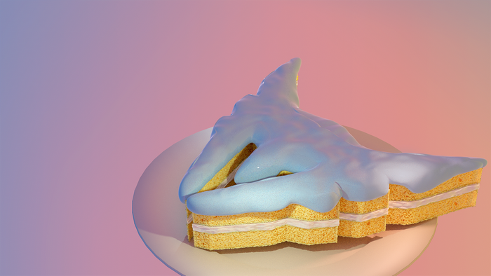 CGI render of two star-shaped cakes with blue frosting
