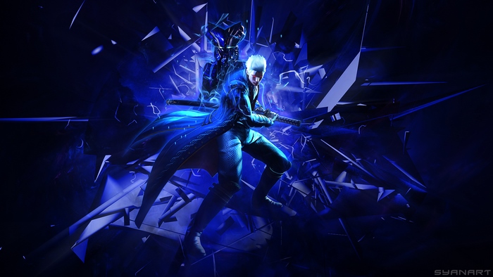 Vergil from Devil May Cry 4 SE with blue energy