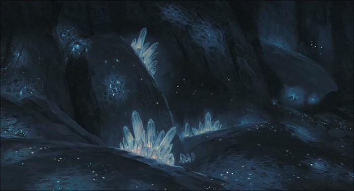 Crystals in a dark cave from Castle in the Sky