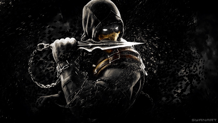 Scorpion from Mortal Kombat X holding a kunai