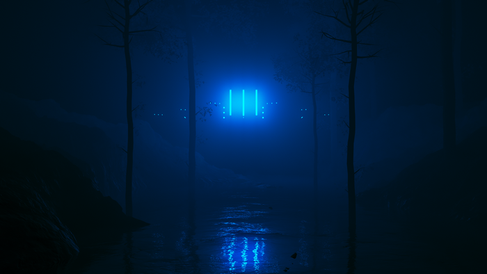Dark Forest with Blue Neon Lights