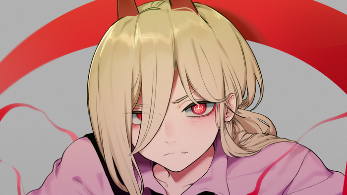 Power from Chainsaw Man with red eyes and horns