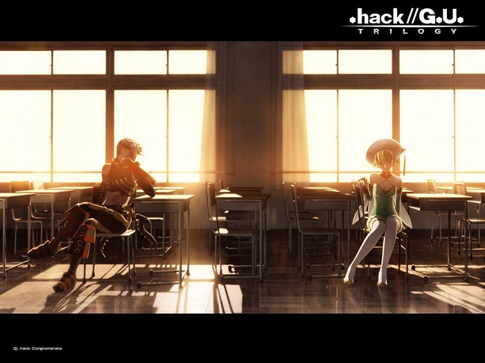 Haseo and Atoli from .hack//G.U. Trilogy in a classroom