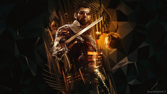 Adam Jensen with a sword in Deus Ex: Mankind Divided