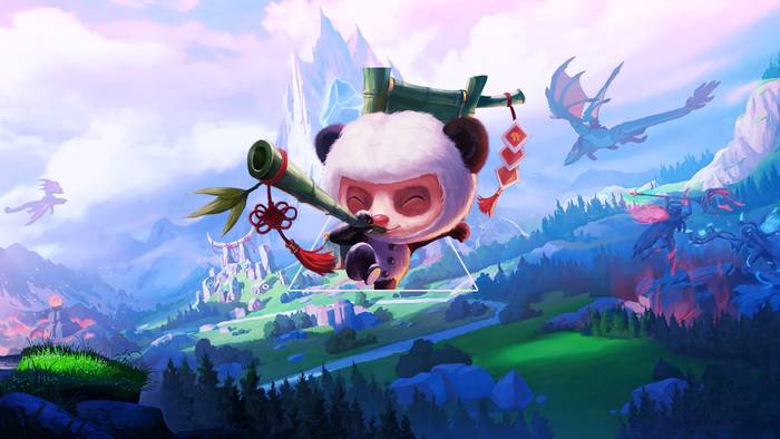 Panda Teemo from League of Legends with dragons