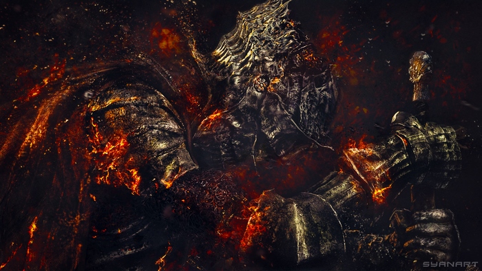 Ashen One from Dark Souls engulfed in flames