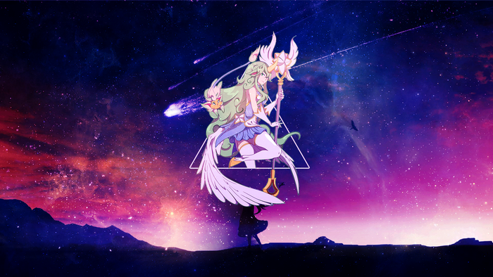 Soraka from League of Legends in a starry sky