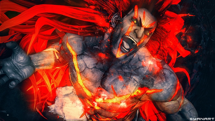 Necalli from Street Fighter V in fiery form