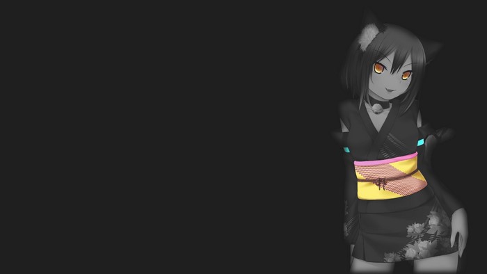 Anime cat girl in kimono with selective coloring