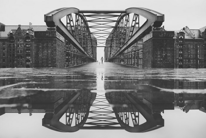 Bridge reflection in Hamburg, Germany