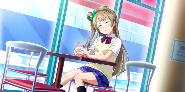 Minami Kotori from Love Live! Sunshine drinking juice