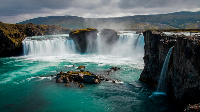 #448596 grass, long exposure, Goðafoss Waterfall, landscape, moss ...