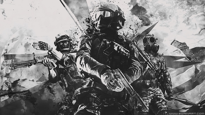 Battlefield 4 soldiers in black and white