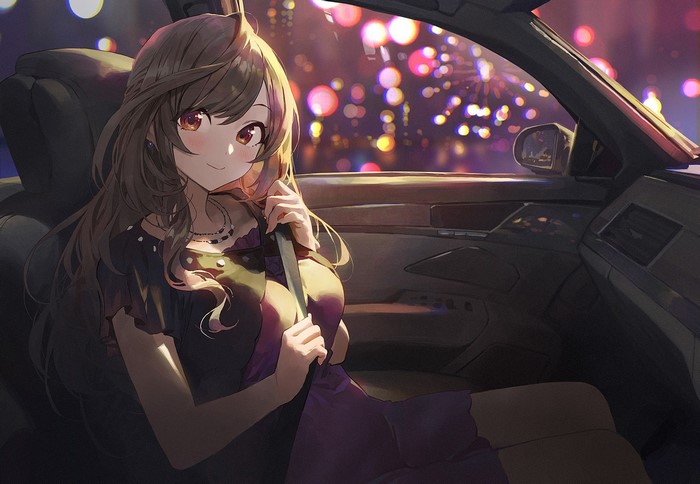 Kogane Tsukioka in a car at night