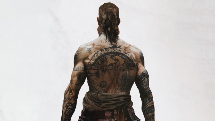 Baldur from God of War with tattoos