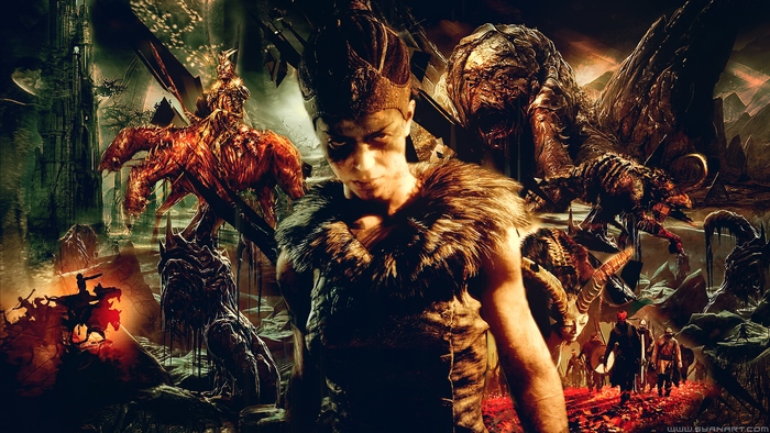 Senua from Hellblade surrounded by monsters