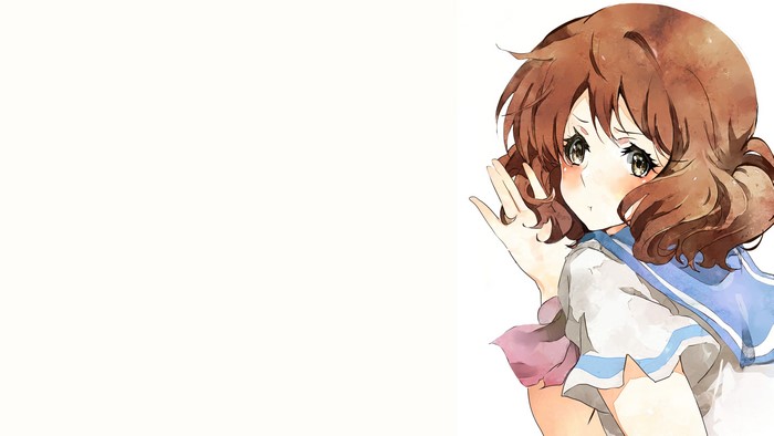 Anime girl with brown hair and blue collar