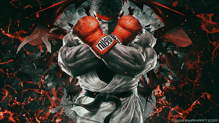 Ryu from Street Fighter V with red boxing gloves