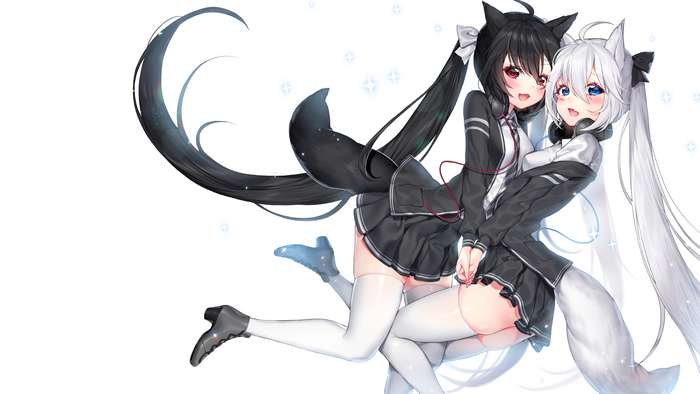 Two anime girls with animal ears in school uniforms