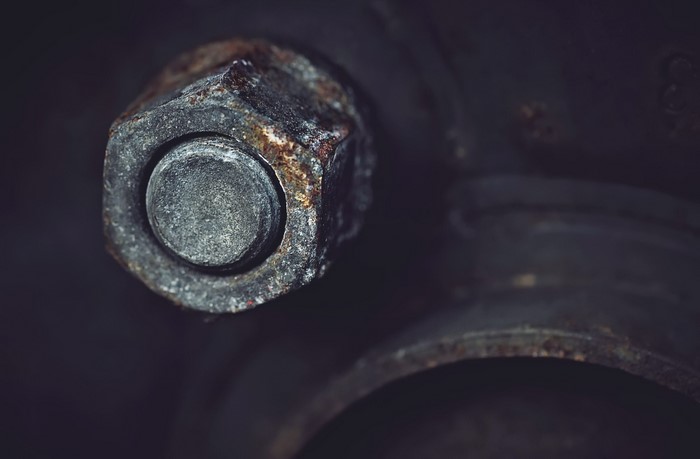 Close-up of a rusty bolt and nut