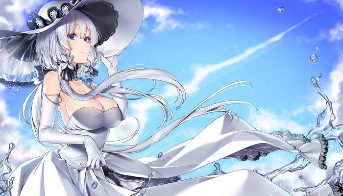 Illustrious from Azur Lane in a white dress and sun hat