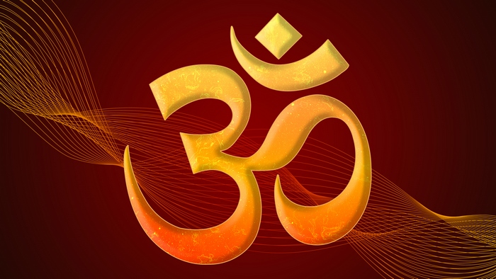 Hindu symbol of Aum with golden waves