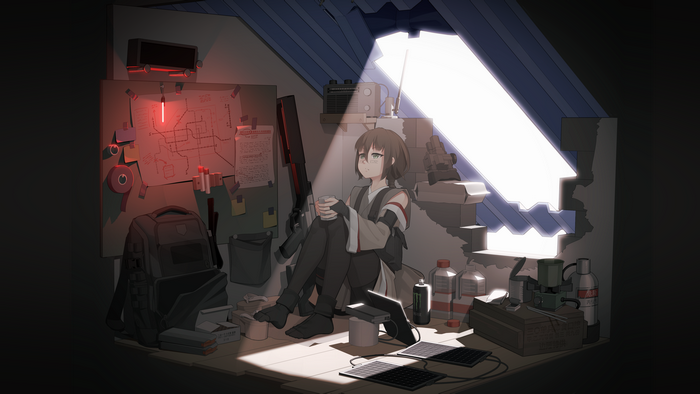 Anime girl in tactical gear with guns