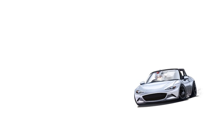 Inubashiri Momiji from Touhou driving a Mazda MX-5