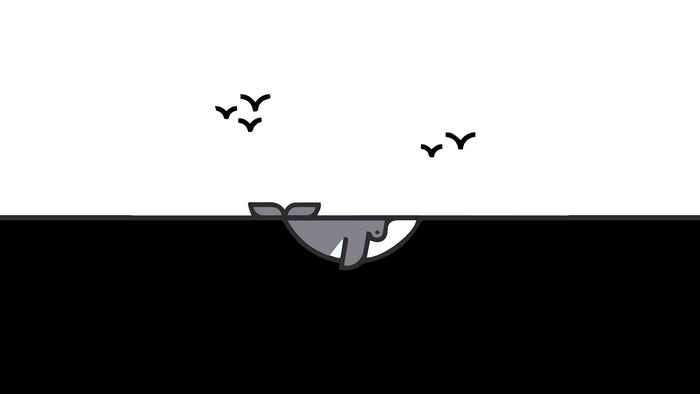 Minimalist artwork of a whale and birds by Nick Kumbari