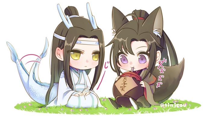 Lan Wangji and Wei Wuxian as mythical creatures