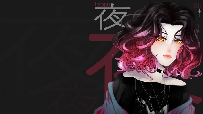 Anime girl with pink and dark hair