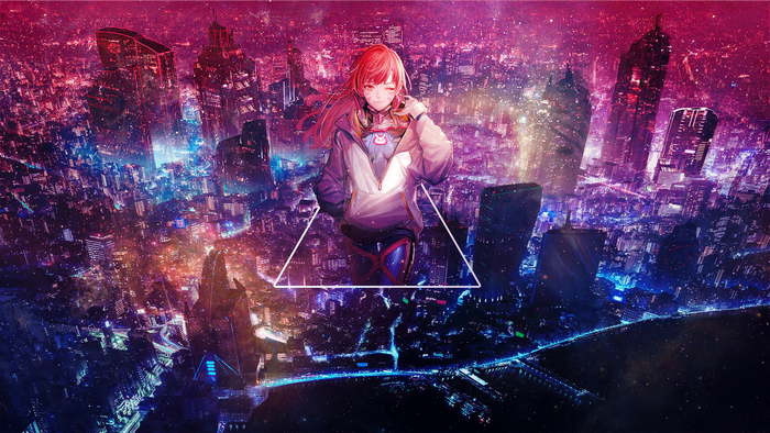 D.Va from Overwatch in a futuristic cityscape