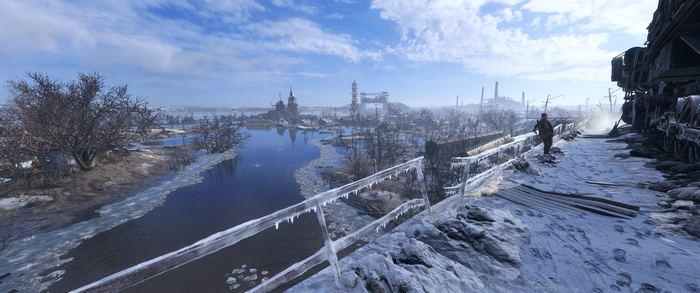Metro Exodus screenshot of a post-apocalyptic winter landscape