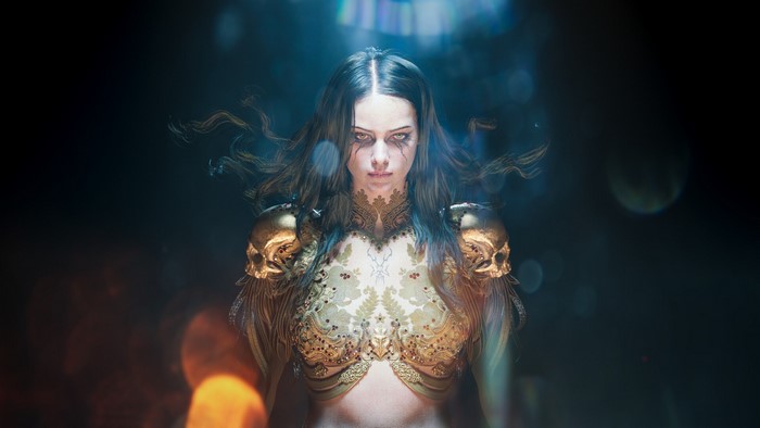 Fantasy woman with skull shoulder armor
