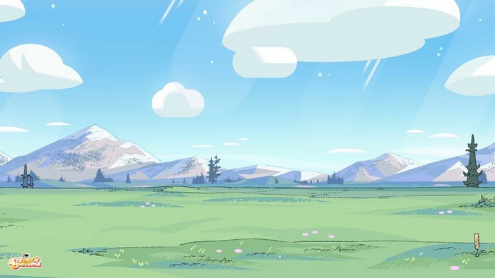 Steven Universe landscape with mountains and clouds