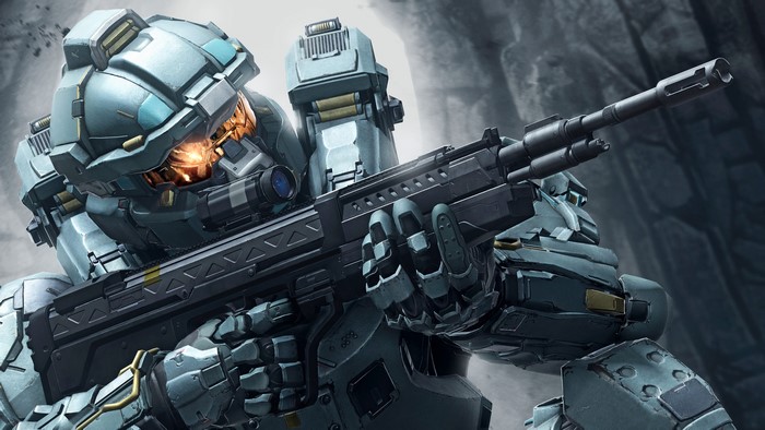 Fred-104 from Halo 5: Guardians with a weapon