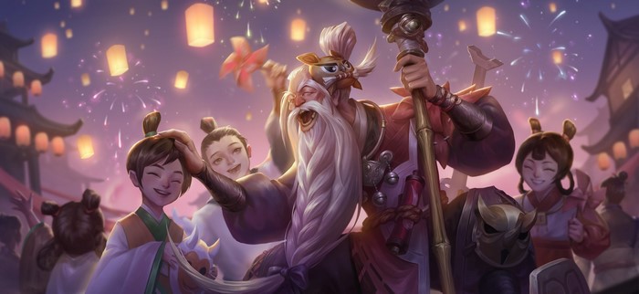 Old Master and children celebrating with lanterns