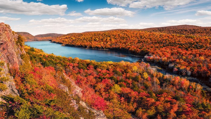 Porcupine Mountains Michigan Autumn Landscape with Lake