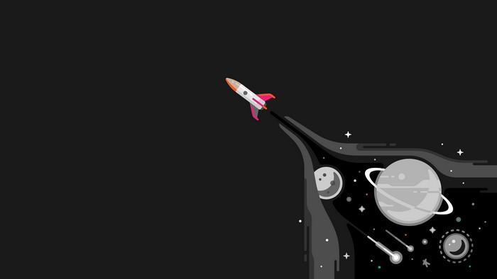 Rocket Launching into Space with Planets and Stars