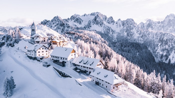 Snowy Italian village in the mountains