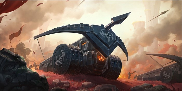 Fantasy art battle with siege weapons