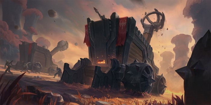 Fantasy art of a siege weapon in battle