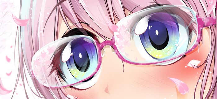 Anime girl with pink hair and glasses