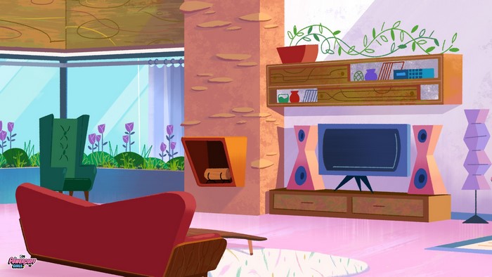 Powerpuff Girls living room with furniture and TV