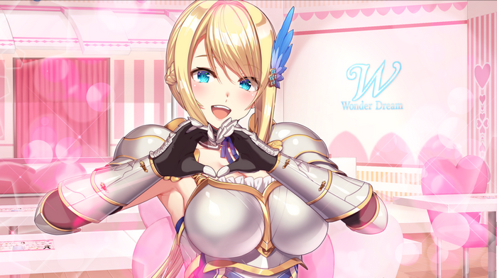 Blonde anime girl with blue eyes in armor
