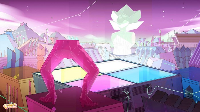 Pink legs and Diamond statue in Steven Universe city