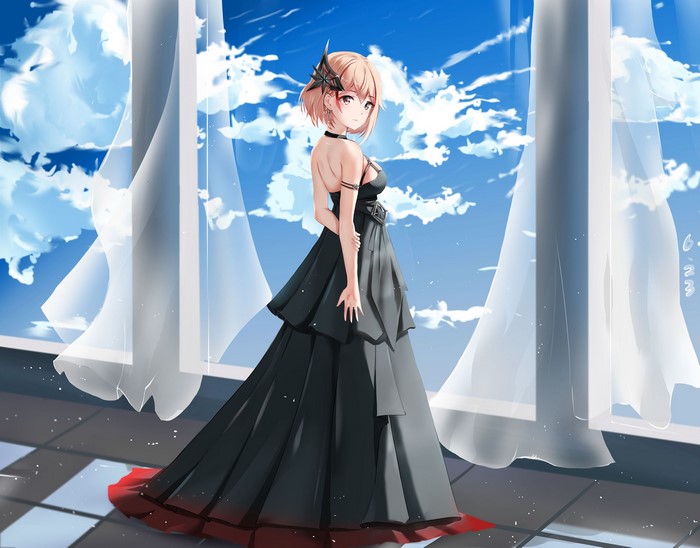 Roon from Azur Lane in an elegant black dress