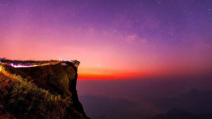 Mountains and Milky Way at Sunset in Thailand